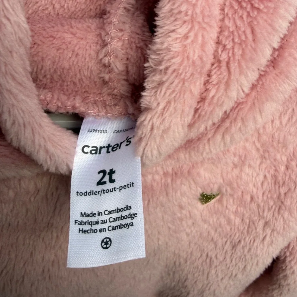 Carters Girls 2T Pink‎ Fuzzy Fleece Bear Ear Hoodie Gold Heart Pullover 2J981010
